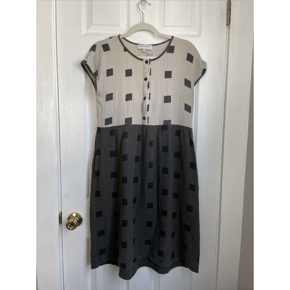 Piper & Scoot Dress Womens Small boho prairie square print smock shirt